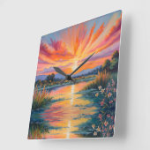 Zonsopkomst bij de vijver waterverf vierkante klok (Hoek)