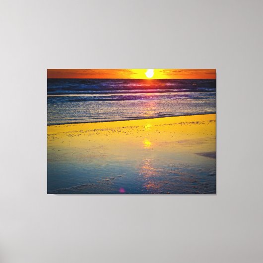 Zonsopkomst boven de oceaan & Reflected on Beach Canvas Afdruk (Voorkant)