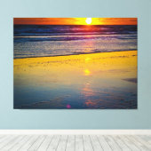 Zonsopkomst boven de oceaan & Reflected on Beach Canvas Afdruk (Insitu (Houten vloer))