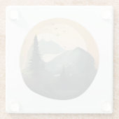 Zonsopkomst boven de pieken: een rustige bergscène glazen onderzetter (Achterkant)