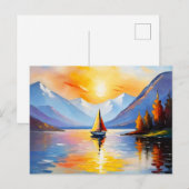 Zonsopkomst boven een meer en besneeuwde bergen briefkaart (Voorkant / Achterkant)