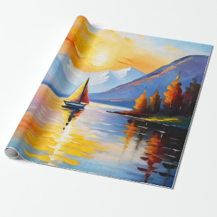 Zonsopkomst boven een meer en besneeuwde bergen cadeaupapier