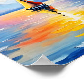 Zonsopkomst boven een meer en besneeuwde bergen poster (Hoek)