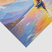 Zonsopkomst boven een meer en besneeuwde bergen tissuepapier (Detail)