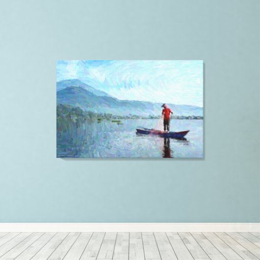 Zonsopkomst boven een sereen meer canvas afdruk (Insitu (Houten vloer))