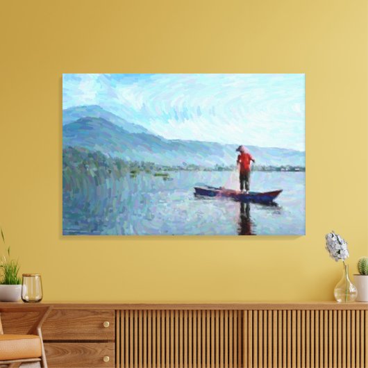 Zonsopkomst boven een sereen meer canvas afdruk (Insitu (Woonkamer))