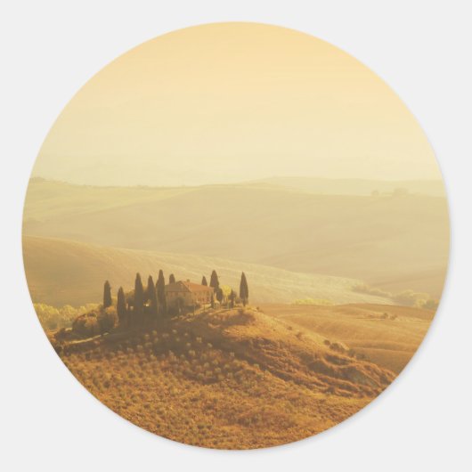 Zonsopkomst boven Toscane ronde sticker (Voorkant)