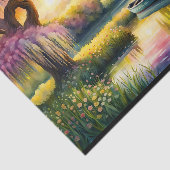 Zonsopkomst boven vijver bij wilgenboom tissuepapier (Detail)