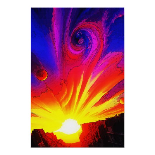 Zonsopkomst in het multiversum perfect poster (Voorkant)