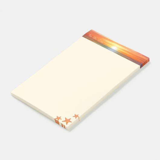 Zonsopkomst, kalligrafie en zee sterren op ivoor post-it® notes (Schuin)