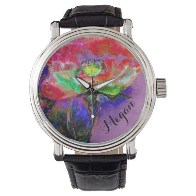 Zonsopkomst klaproos monogram horloge (Voorkant)