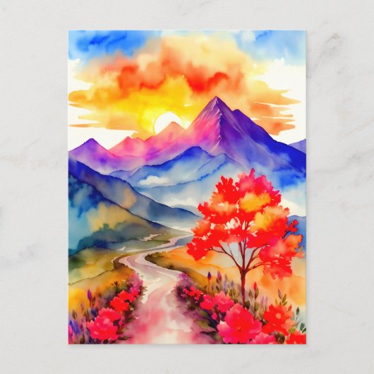 Zonsopkomst Kleurrijke Bergwandkunst Briefkaart (Voorkant)