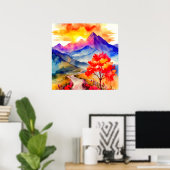 Zonsopkomst Kleurrijke Bergwandkunst Poster (Thuiskantoor)