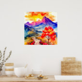 Zonsopkomst Kleurrijke Bergwandkunst Poster (Keuken)
