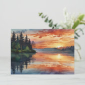 Zonsopkomst Kleurrijke Misty Lake Waterverf Art Feestdagenkaart (Staand voorkant)