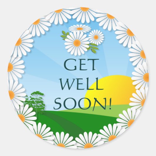Zonsopkomst met Daisy Border ~ Get Well Sticker (Voorkant)