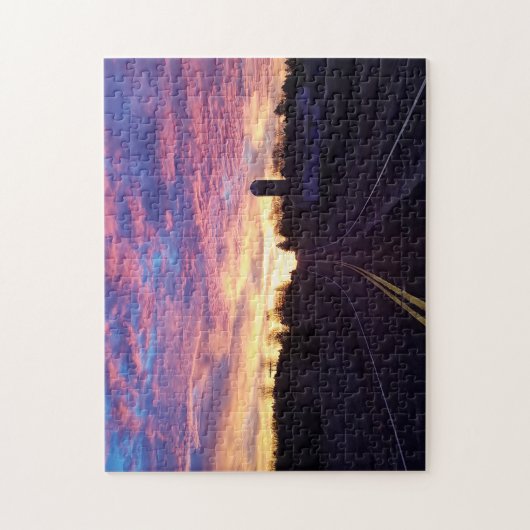 Zonsopkomst op de weg legpuzzel (Verticaal)
