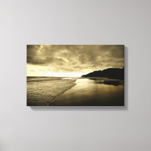 Zonsopkomst op het strand canvas afdruk