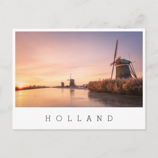 Zonsopkomst over bevroren rivier met windmolens en briefkaart (Voorkant)