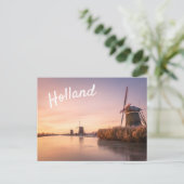 Zonsopkomst over bevroren rivier met windmolens en briefkaart (Staand voorkant)