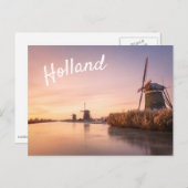Zonsopkomst over bevroren rivier met windmolens en briefkaart (Voorkant / Achterkant)