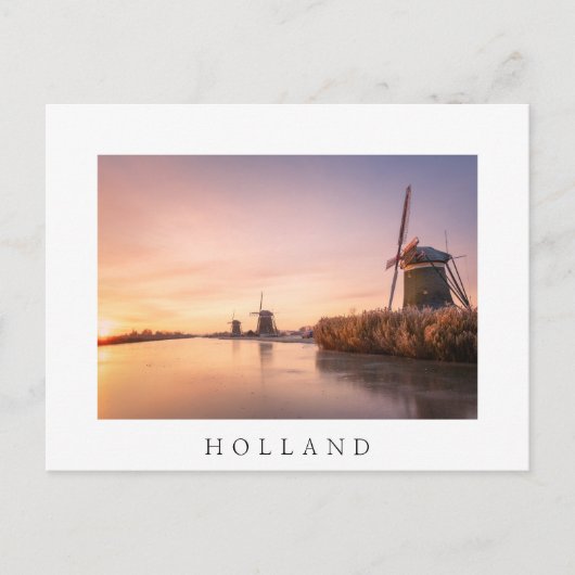 Zonsopkomst over bevroren rivier met windmolens en briefkaart (Voorkant)