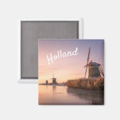 Zonsopkomst over bevroren rivier met windmolens en magneet (Voorkant / Achterkant)