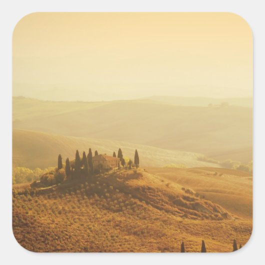 Zonsopkomst over een landschap in Toscaanse sticke Vierkante Sticker (Voorkant)