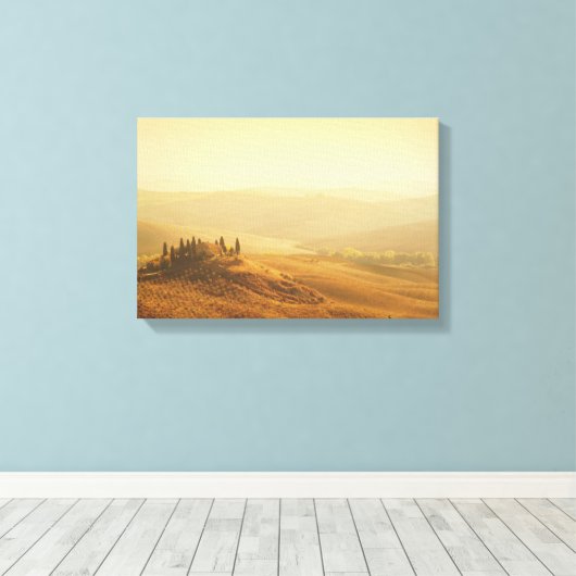 Zonsopkomst over een landschap in Toscane canvas Afdruk (Insitu (Houten vloer))