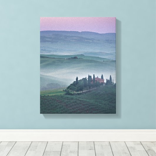 Zonsopkomst over een Toscaans landschap verticaal  Canvas Afdruk (Insitu (Houten vloer))