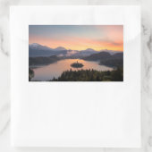 Zonsopkomst over Lake Bled rechthoekige sticker (Tas)