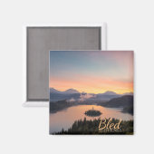 Zonsopkomst over Lake Bled tekstmagneet Magneet (Voorkant / Achterkant)