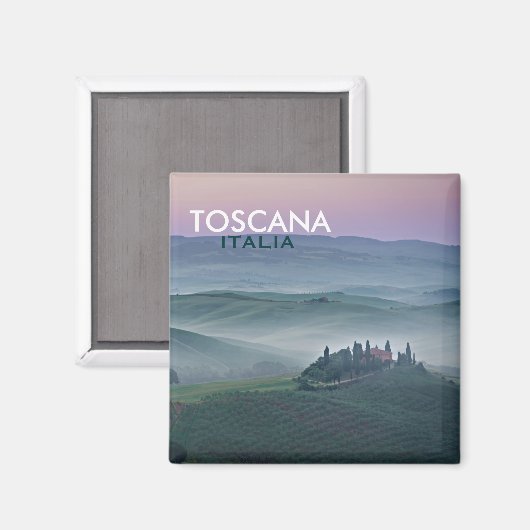 Zonsopkomst over Toscaanse landschap vierkante tek Magneet (Voorkant / Achterkant)