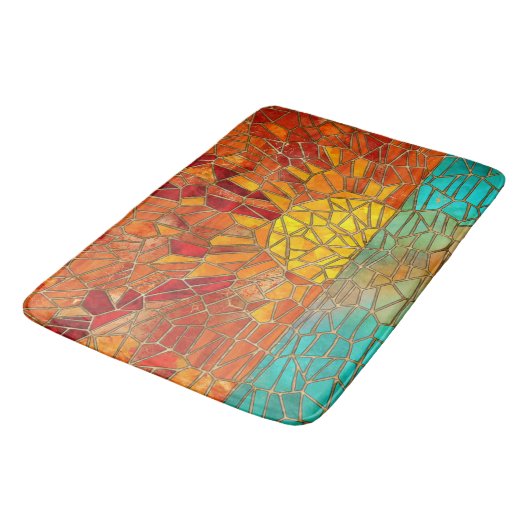 Zonsopkomst over zee mozaïek kunst badmat (Gekanteld)