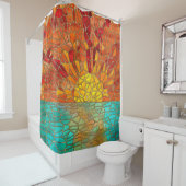 Zonsopkomst over zee mozaïek kunst douchegordijn (In situ)