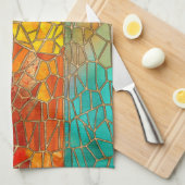 Zonsopkomst over zee mozaïek kunst theedoek (Quarter Fold)