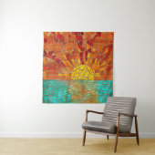 Zonsopkomst over zee mozaïek kunst wandkleed (In situ)