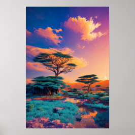 Zonsopkomst Schilderen van het Afrikaanse landscha Poster