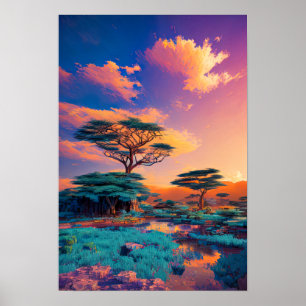Zonsopkomst Schilderen van het Afrikaanse landscha Poster