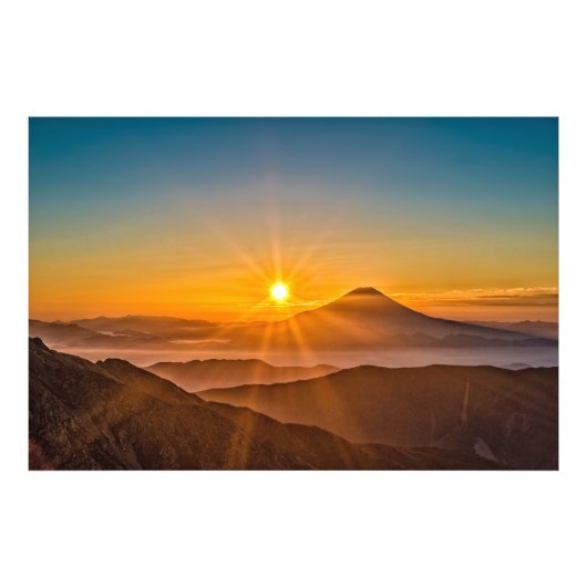 Zonsopkomst tussen de heuvels foto afdruk (Voorkant)