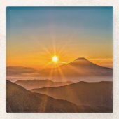 Zonsopkomst tussen de heuvels glazen onderzetter (Voorkant)