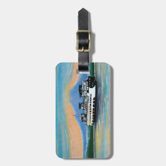 Zonsopkomst veerboot schilderij bagagelabel (Voorkant verticaal)