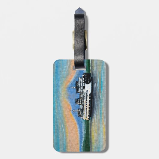 Zonsopkomst veerboot schilderij bagagelabel (Achterkant verticaal)