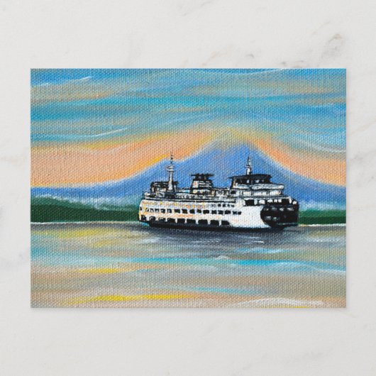 Zonsopkomst veerboot schilderij briefkaart (Voorkant)