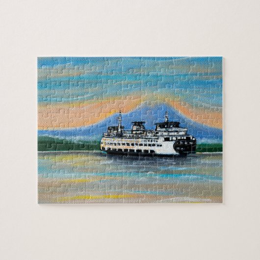 Zonsopkomst veerboot schilderij legpuzzel (Horizontaal)