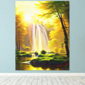 Zonsopkomst Waterval Bomen Rivier Prachtig Landsch Canvas Afdruk (Insitu (Houten vloer))