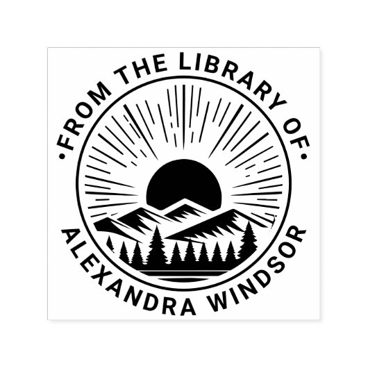 Zonsopkomst Zonsondergang Achter Bergen Bibliothee Zelfinktende Stempel (Design)