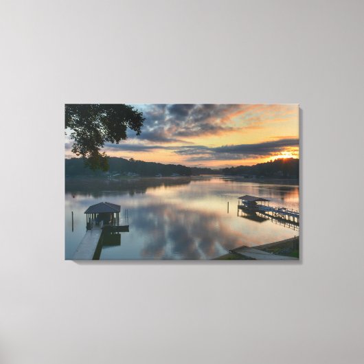 Zonsopkomst Zonsondergang boven het meer Landschap Canvas Afdruk (Voorkant)