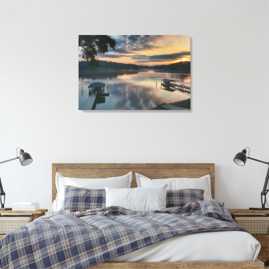 Zonsopkomst Zonsondergang boven het meer Landschap Canvas Afdruk (Insitu (Slaapkamer))