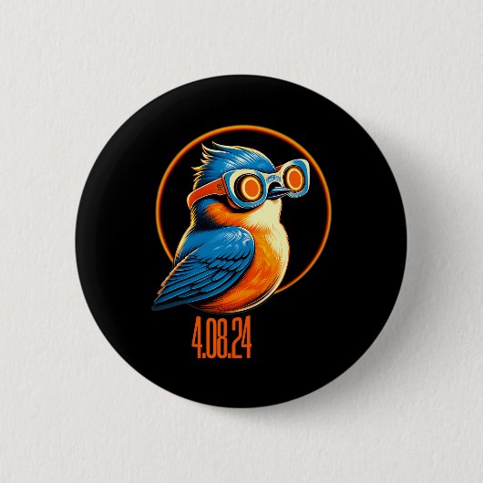 Zonsverduistering 04 08 2024 Eastern Bluebird Ecli Ronde Button 5,7 Cm (Voorkant)